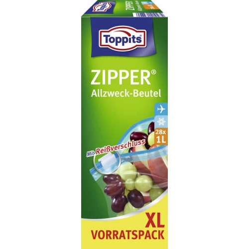 Toppits Allzweckbeutel, 20 x 15 cm, mit Zipper, 1 Liter, 28 Stück