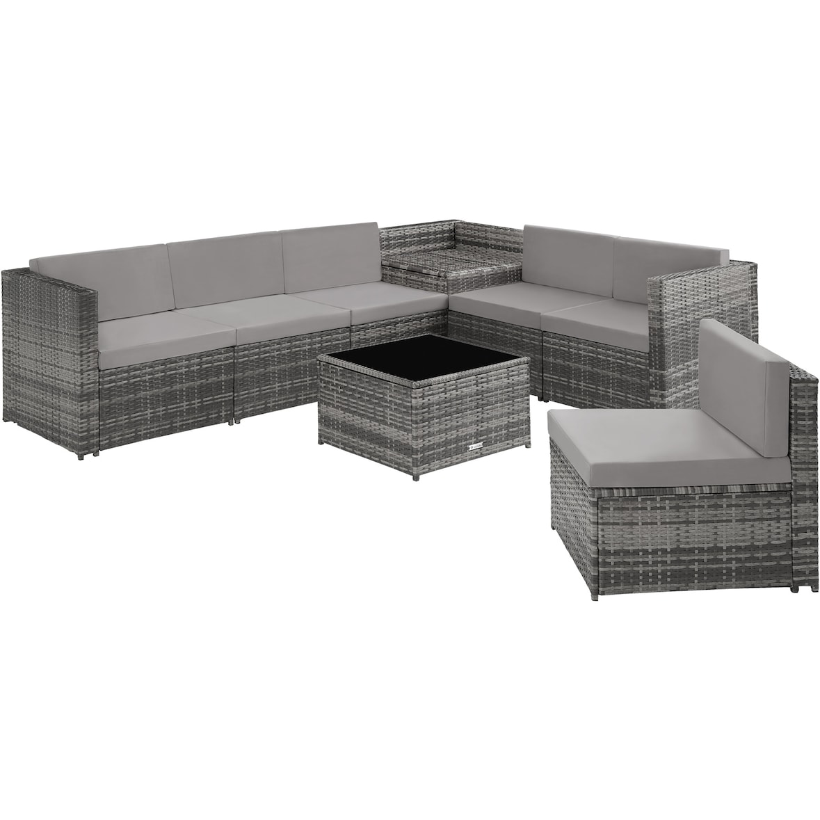 tectake Wicker Loungeset Verona - UV-bestendig Materiaal - Moderne Hoekbank - Comfortabele Zitkussens - Grijs voor Buiten
