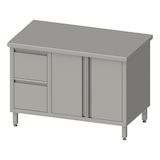 thumbnail of Stalgast Edelstahl Arbeitsschrank mit Flügeltüren, 1900x700x850 mm, mit 2er Schubladenblock links, ohne Aufkantung, verschweißt