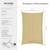 thumbnail of tectake Sonnensegel Sunny, wetterfestes HDPE-Material mit UV-Schutz - 2 x 3 m Sand
