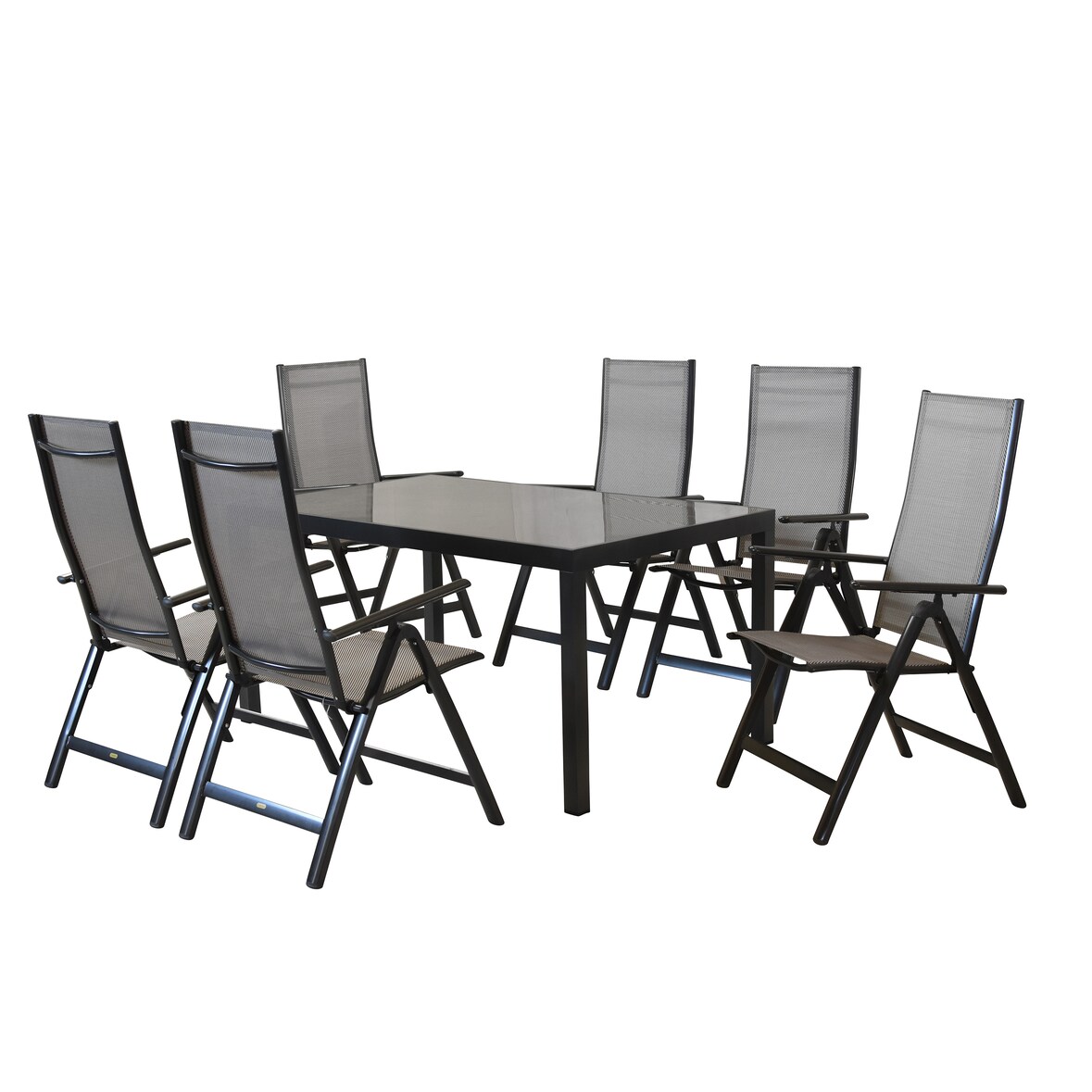 Merxx Carrara Set 7tlg., 6 Klappsessel, 1 Tisch 150 x 90 cm, Aluminium, Graphit/Diamant