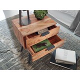 thumbnail of Nachtkonsole 47 x 65 x 35 cm Akazie Massivholz Nachttisch Boxspringbett, Nachtkästchen 2 Schubladen, Nachtschrank Modern mit Metallbeinen,