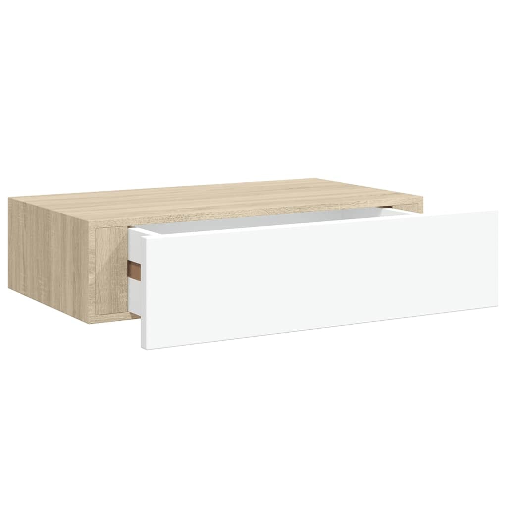 vidaXL Wandmontiertes Schubladenregal Eiche und Weiß 40 x 23,5 x 10 cm MDF