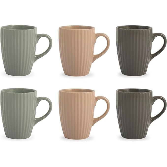 H&H Set 6 Mug Countryside, Stoneware,Colori Assortiti, 295 cc