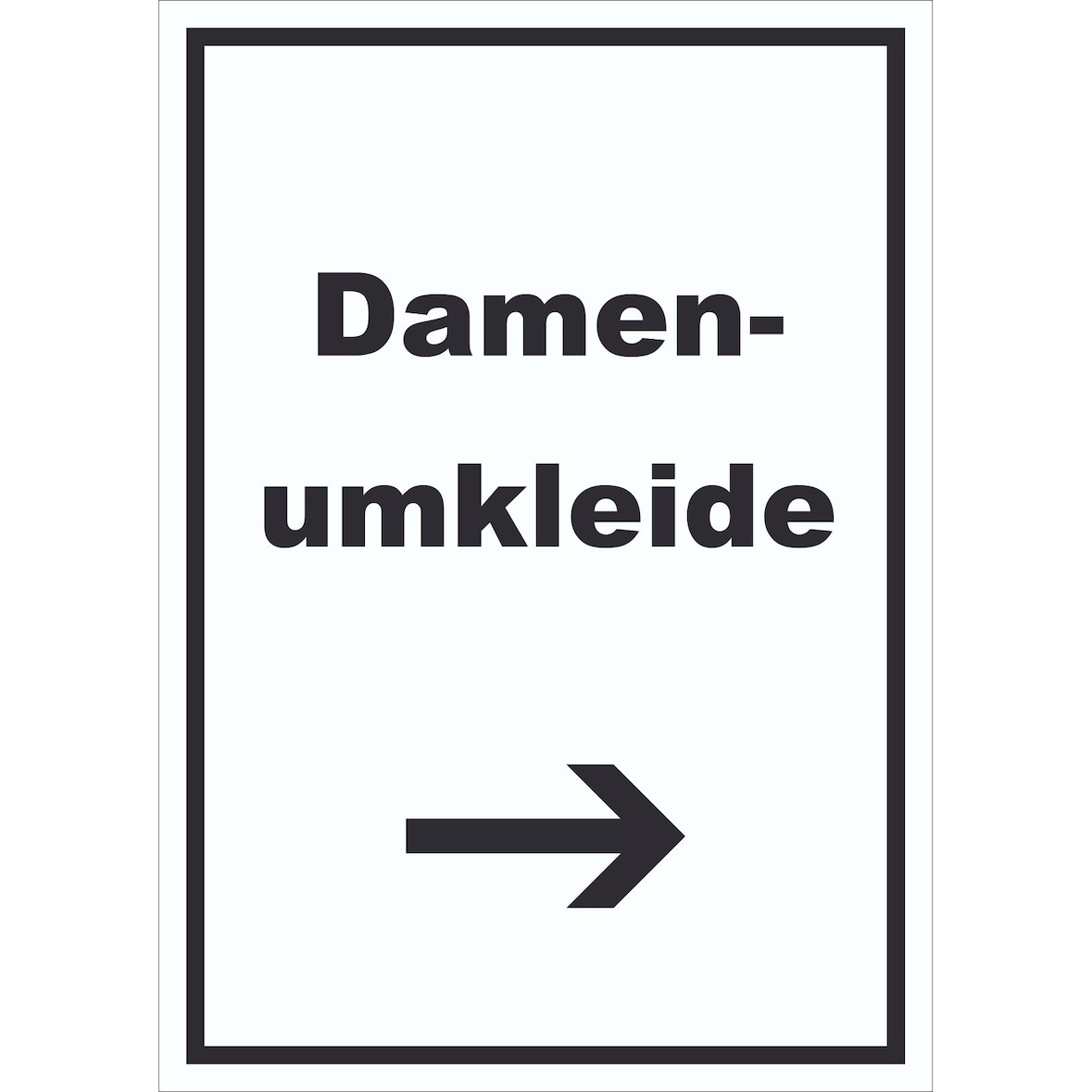 Damenumkleide Schild mit Text und Richtungspfeil rechts hochkant A6 Rückseite selbstklebend