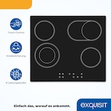 thumbnail of Exquisit Kochfeld EKC 601-2.1 BZ | Glaskeramik | Touch Control | 4 Kochstellen | Bräterzone | 6100 W