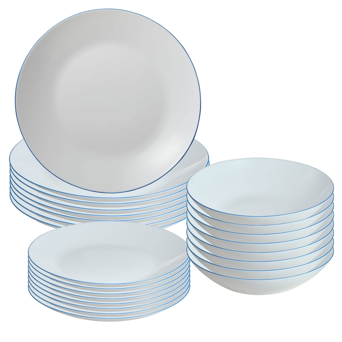San Ignacio - Juego de Vajilla de de 24 Piezas Blanco con Borde Azul