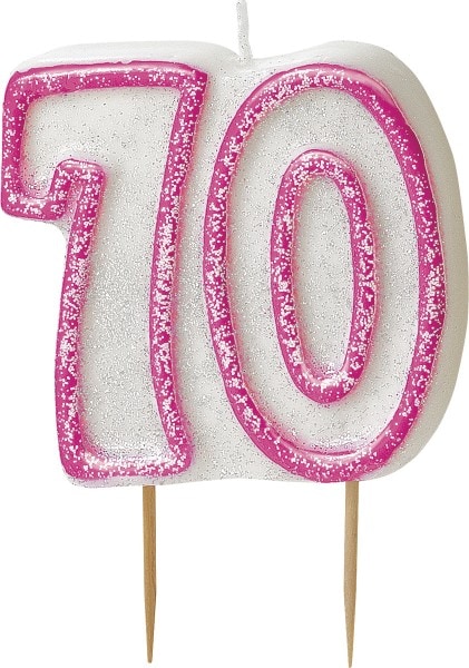 70. Geburtstag | Glitzer Kerze pink