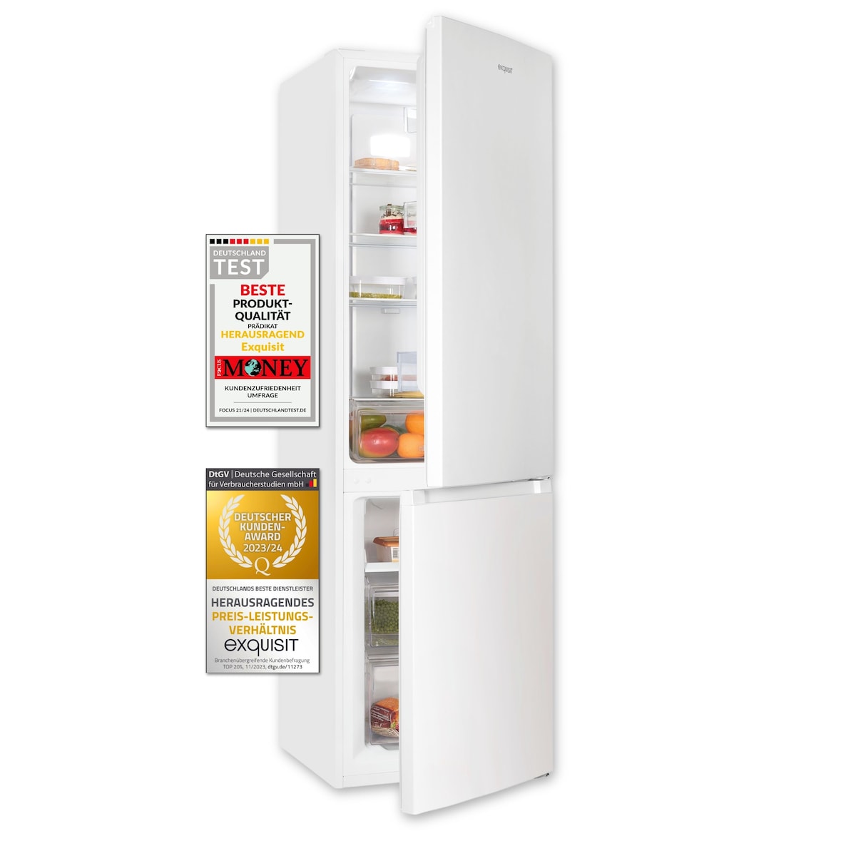 Exquisit Kühl-Gefrierkombination KGC265-70-NF-040C weiss | 253 L Volumen | Kühl Gefrierkombination No-frost | Türanschlag wechselbar