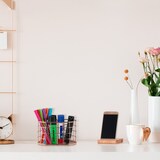 thumbnail of Relaxdays Stiftehalter, 2 Fächer, Pinselhalter Kosmetik, Metall, Stiftebecher Schreibtisch, HBT: 9 x 15 x 8 cm, roségold