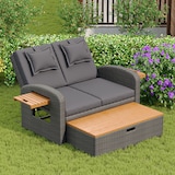 thumbnail of Merax Garten-Lounge-Sessel-Set für 2 Personen, graues Rattan, verstellbare Rückenlehne, Beistelltisch aus Akazienholz, als Outdoor-Bett nutzbar