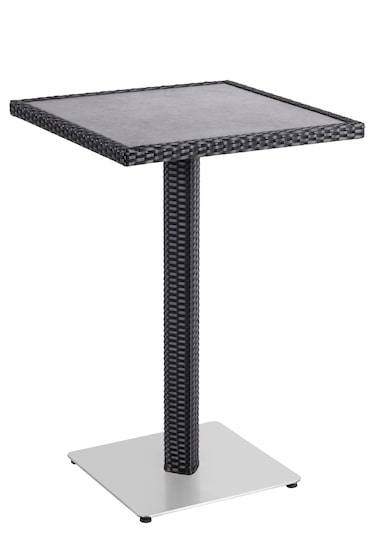 METRO PROFESSIONAL Table haute Gastro Barbados, alu/poly rotin, 70 x 70 cm, plateau imitation pierre, noire