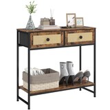thumbnail of HOMCOM mesa consola mueble para recibidor con estante abierto y 2 cajones frontales de ratán 80x30x75 cm marrón rústico