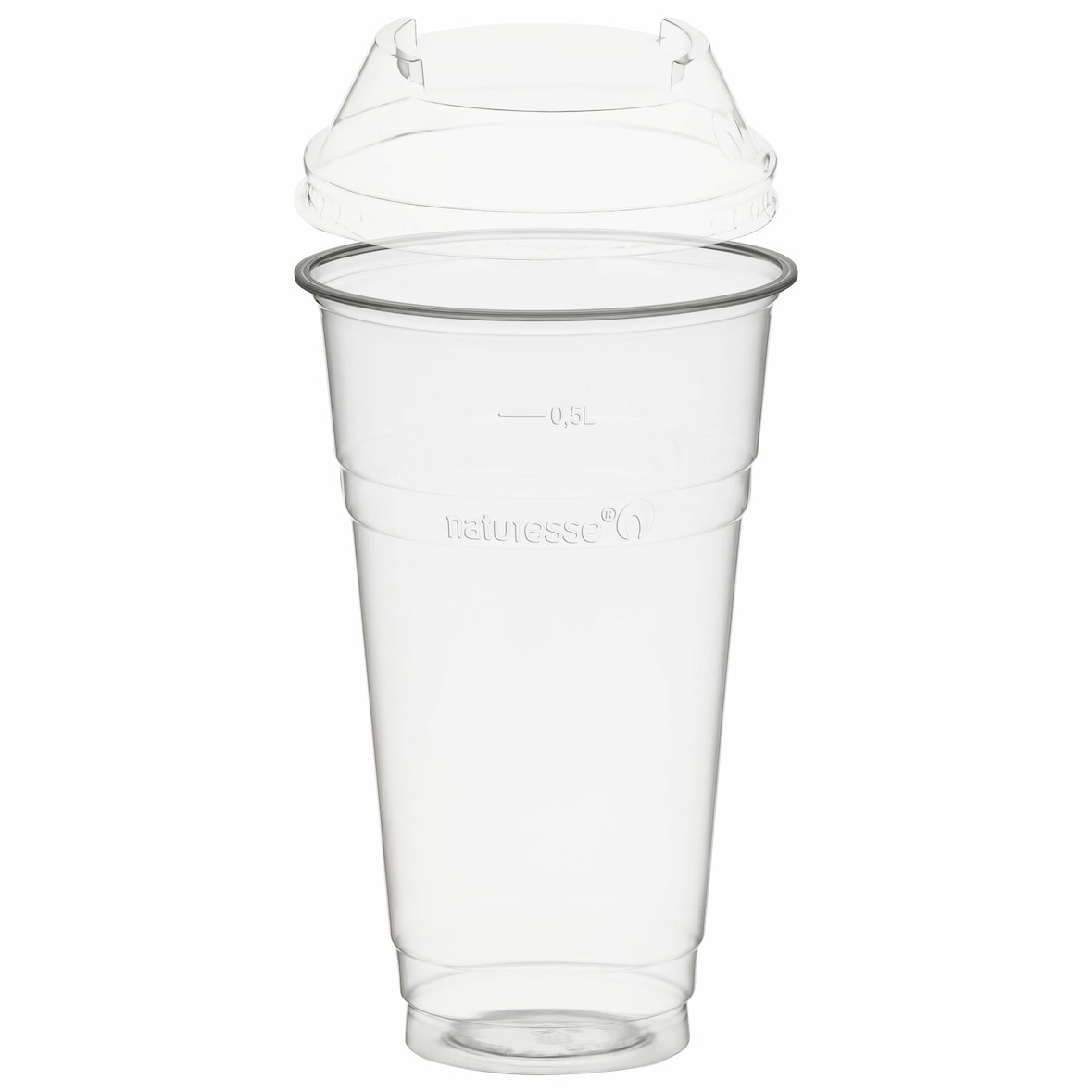 50x BIO Trinkbecher 500ml + Domdeckel ohne Loch stapelbar aus Biokunststoff