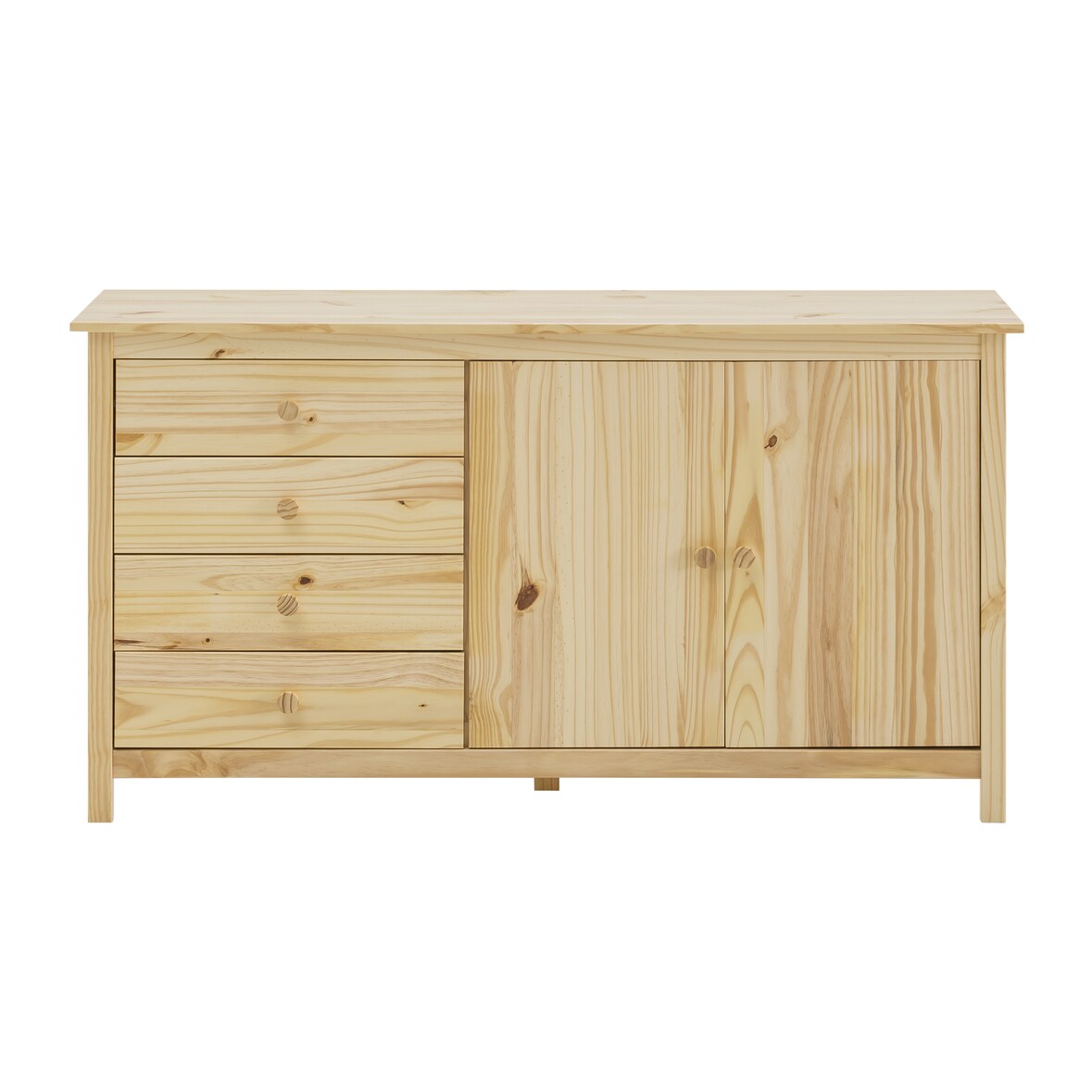 Möbilia Kommode | 4 Schubladen | 2 Türen | Kiefer-Holz massiv | B 150 x T 40 x H 80 cm | natur | 19020008 | Serie KOMMODE