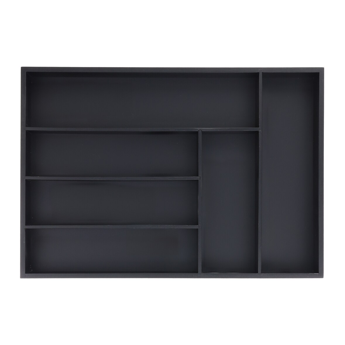 Relaxdays Besteckkasten für Schubladen, 6 Fächer, HxBxT: 5x43x30,5 cm, Schubladeneinsatz, Besteckeinsatz Bambus, schwarz