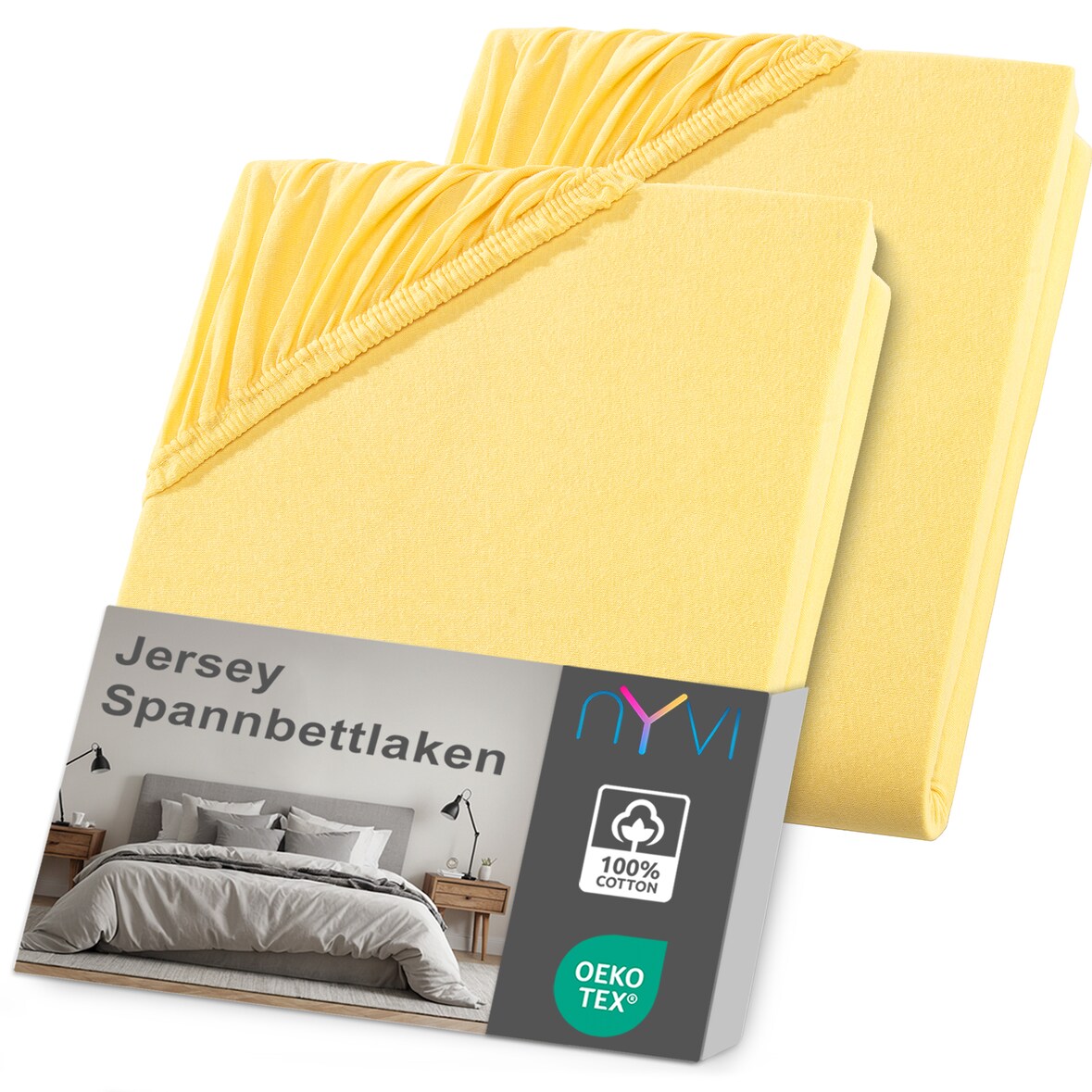 Jersey Spannbettlaken DreamScience für Matratzen bis 22 cm Höhe - Weich & Anschmiegsam, Rundumgummizug, Bügelfrei 90x200 - 100x200 cm (2er Pack) gelb
