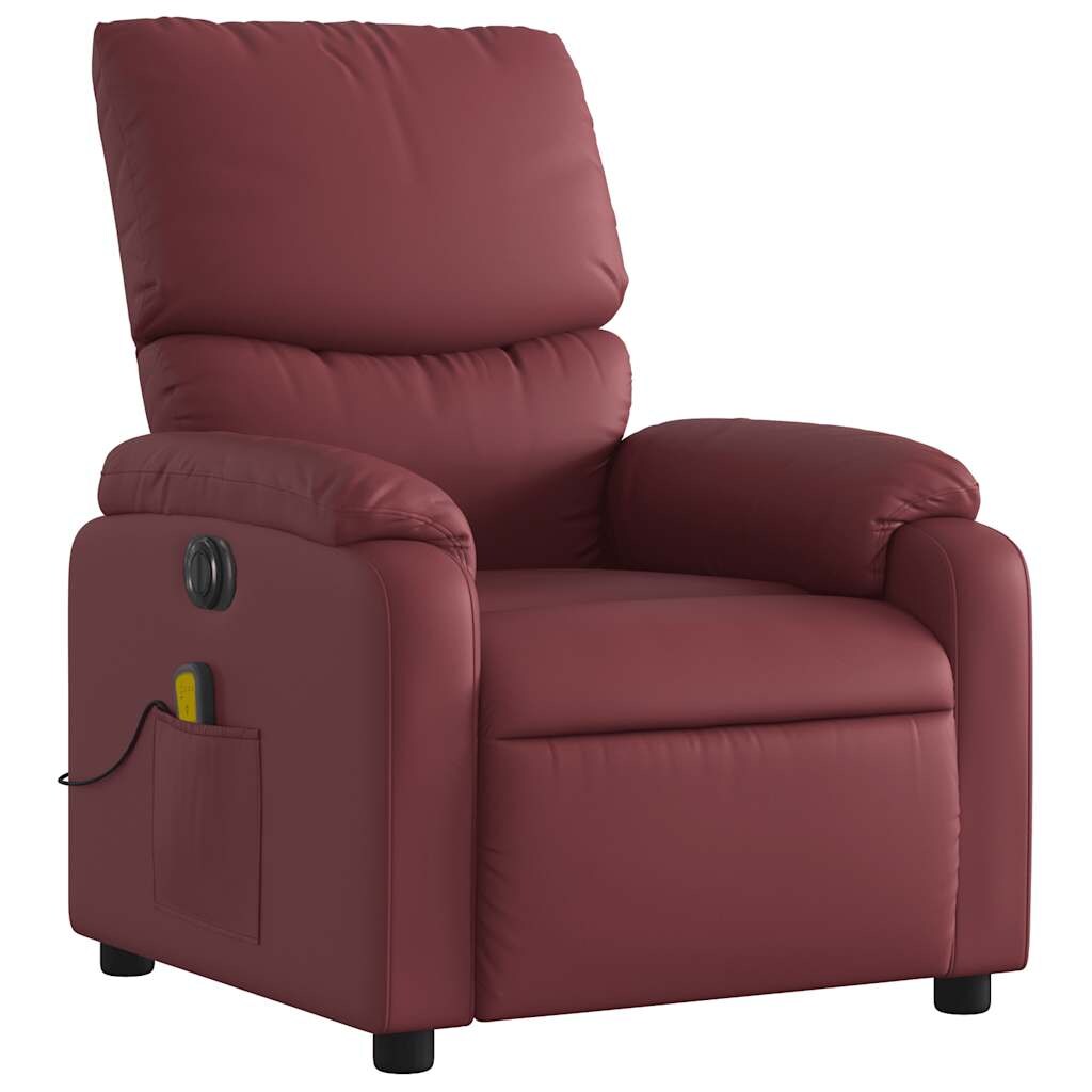 Décoshop26 -TV-Sessel mit elektrischer Liegemassagefunktion und 6 Massagepunkten aus bordeauxrotem PVC DEC027246