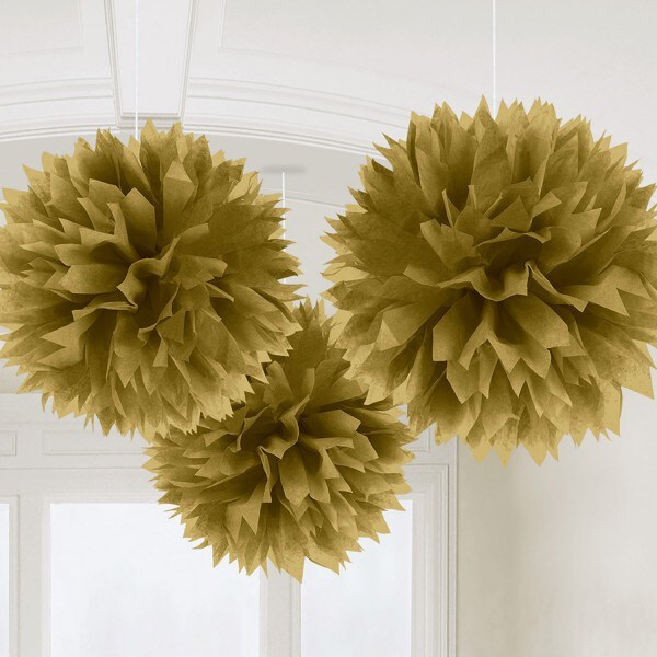 3 Fluffy Dekobälle gold