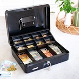 thumbnail of HMF Geldkassette abschließbar, Kasse mit 8 Münzfächern und 4 Geldscheinmulden, 30 x 24 x 9 cm, schwarz