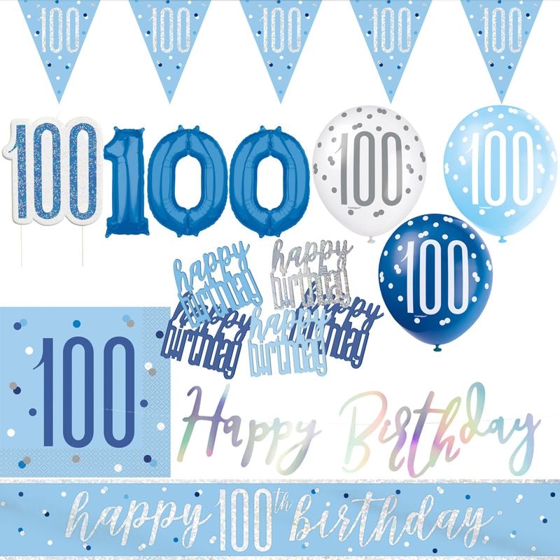 100. Geburtstag Partydeko blau Mann hellblau Geburtstagsparty Artikel Set Erwachsen