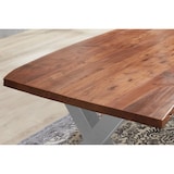 thumbnail of SAM® Esstisch Baumkante massiv Akazie nuss 140 x 80 X-Gestell silber XANTEN