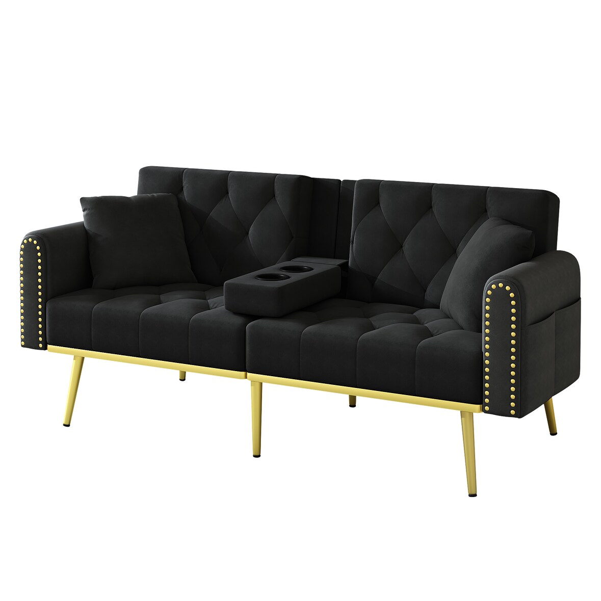 Schlafsofa 175x80 cm aus Samt mit verstellbarer Rückenlehne – elegantes Design für Wohnzimmer und Gästezimmer Schwarz