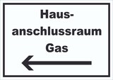 thumbnail of Hausanschlussraum Gas Schild mit Text und Richtungspfeil links HAR waagerecht A2 Rückseite selbstklebend