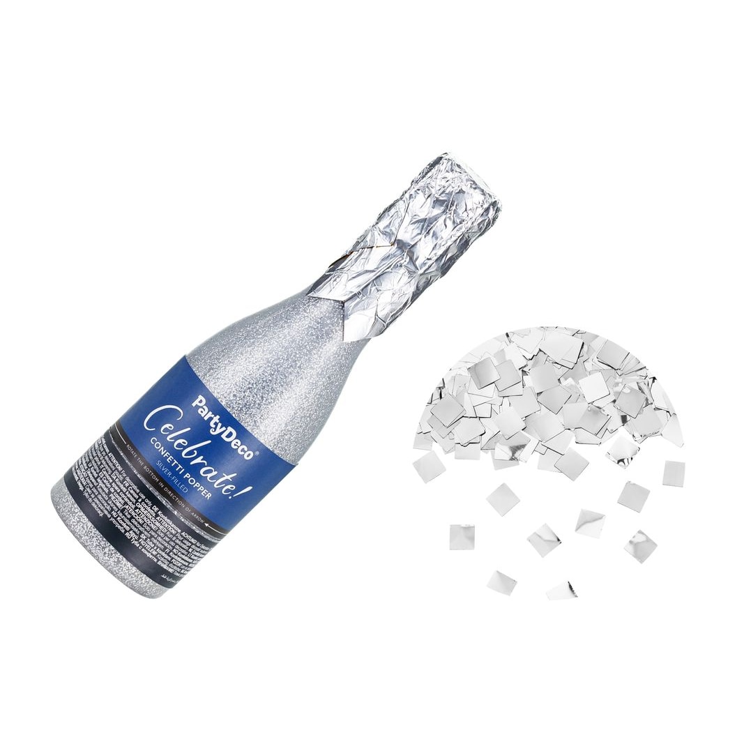 Champagner Flasche Konfetti-Kanone, Silber, 20,5 cm Sekt