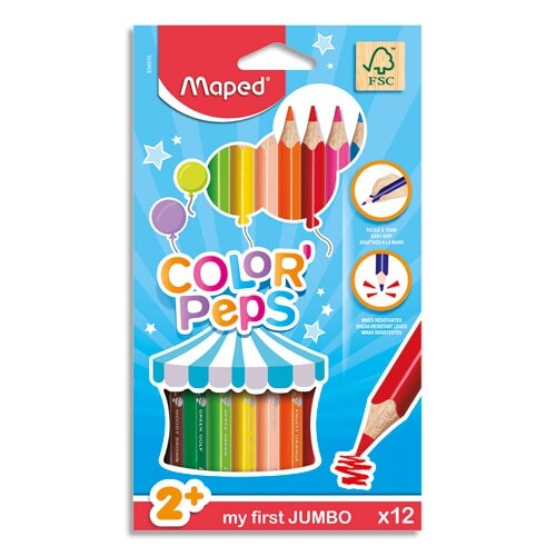 Etui de 12 crayons de couleur Color'Peps Jumbo, couleurs assorties