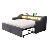 thumbnail of Ausziehbett 90/180x190 cm mit LED, USB-Anschluss und Stauraum – modernes 3-in-1 Schlafsofa aus Leinenstoff Dunkelgrau