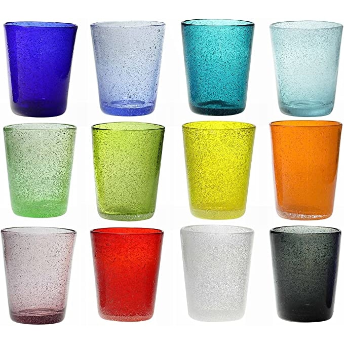 H&H Confezione 12 Bicchieri in Vetro Giada, Colori Assortiti, 28cl