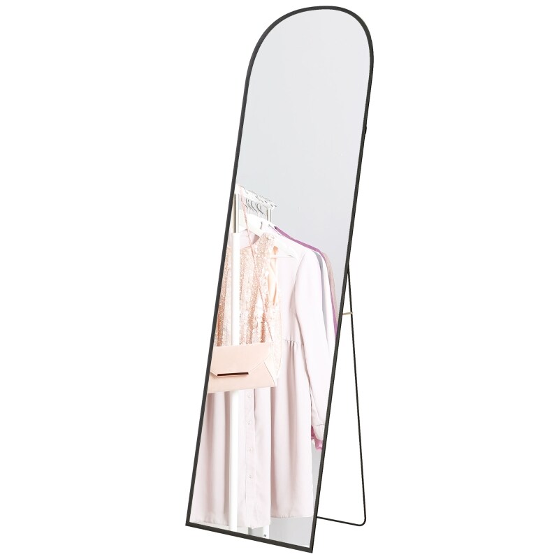 Ganzkörperspiegel Standspiegel 170x50x2 cm Schwarz mit bruchsicherem HD Glas Alurahmen zum Anlehnen oder Aufstellen, Wandmontage möglich