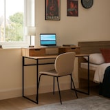 thumbnail of Secretária para escritório e casa, secretária com 2 gavetas, mesa de estudo para computador, móvel em madeira e metal, design industrial