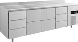 thumbnail of Edelstahl Kühltisch je 2 Schubladen mittig je 3 Schubladen links&rechts Aufkantung, 2330x700x850mm -2/+8°C 632L