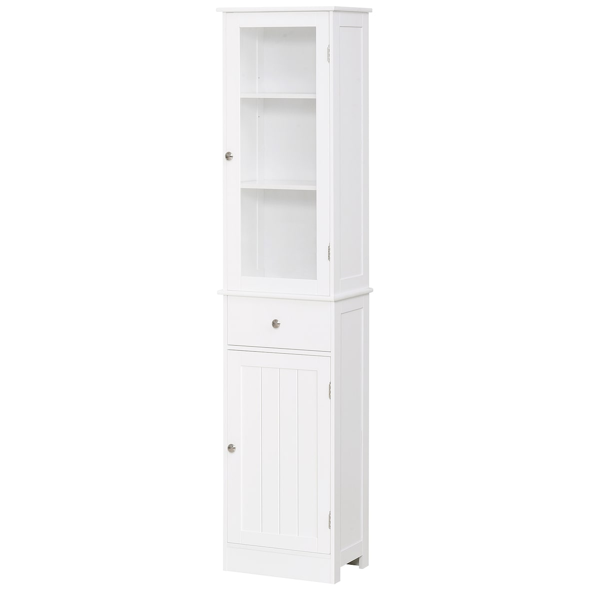 Armario Alto para Baño Mueble Auxiliar de Baño con 2 Puertas 5 Estantes y 1 Cajón Gran Espacio de Almacenamiento Moderno 40x27x171,5 cm Blanco