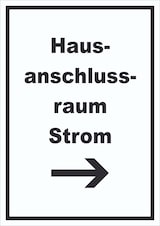 thumbnail of Hausanschlussraum Strom Schild mit Text und Richtungspfeil rechts HAR hochkant A3 (297x420mm)
