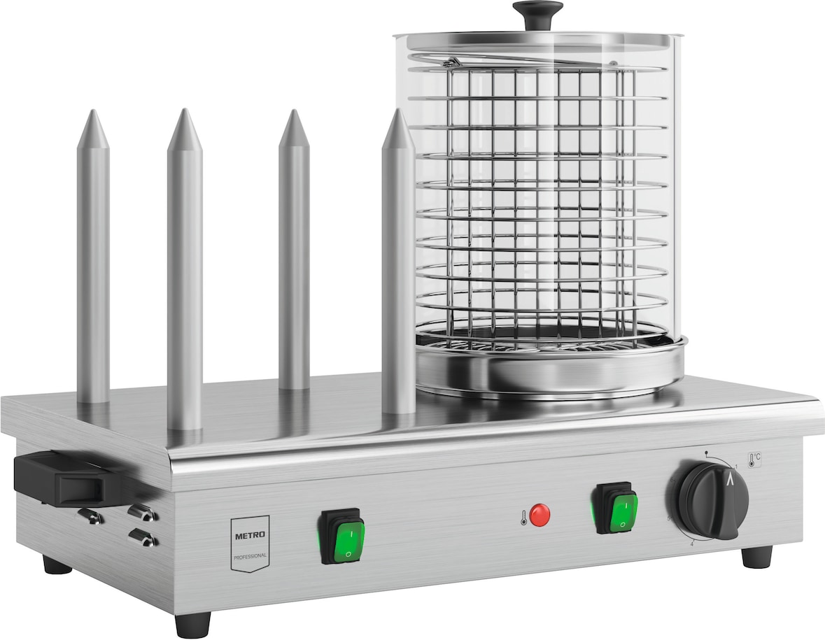 METRO Professional Máquina de cachorros-quentes com barras de aquecimento GHM2001, aço inoxidável/alumínio/vidro, 54 x 30 x 39 cm, até 100°C, prateada