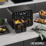thumbnail of Arendo Heißluftfritteuse XXL, Doppelkammer Airfryer 9 L, Dual Zone, Sichtfenster mit Beleuchtung, 2400 W, Zubehör, Touchscreen, 3D Umluftsystem