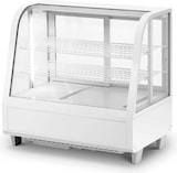 thumbnail of Romux® Kühlvitrine Weiß 2 Fachböden mit 2 Schiebetüren 100 Liter Zwangslufkühlung | Tischkühlvitrine Gebogenes Glas
