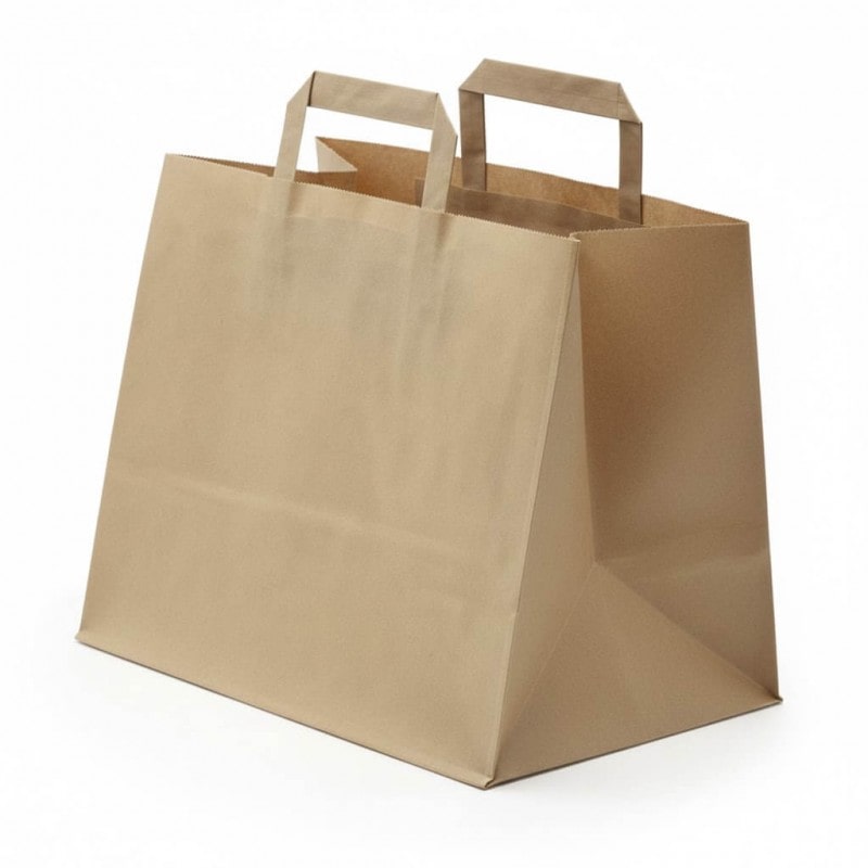 ENVASES DEL MEDITERRÁNEO · BOLSA DE PAPEL CON ASAS KRAFT 28X17X29 cm. (250 Uds.) · take away · restauración