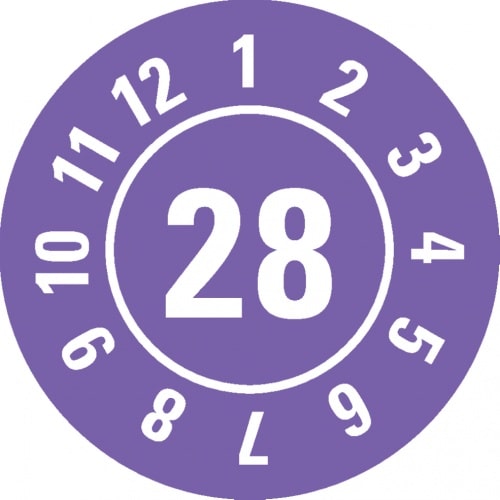 Dreifke® Prüfplakette 28, violett, Folie, ablösbar, Ø 25mm, 105 Stk.