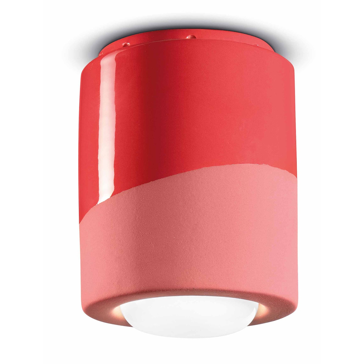 Plafoniera Piccola Vintage Decò Pi Ceramica Rosso Corallo 1 Luce E27
