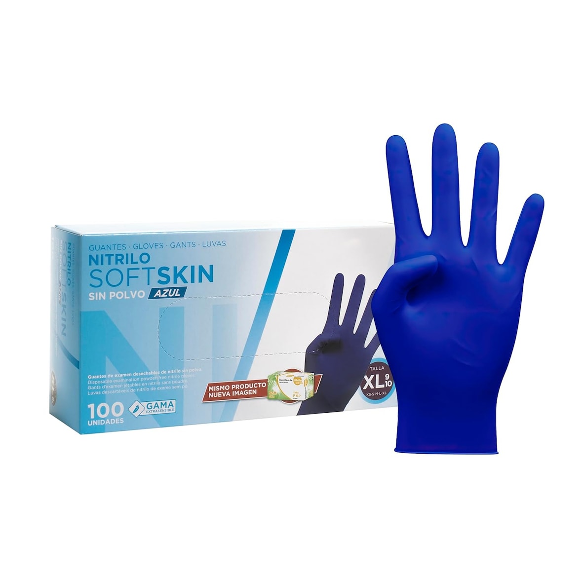 Pack 100 Guantes nitrilo desechables - Color Azul- Colección Softskim - Guantes de Látex sin Polvo - Talla XL100und