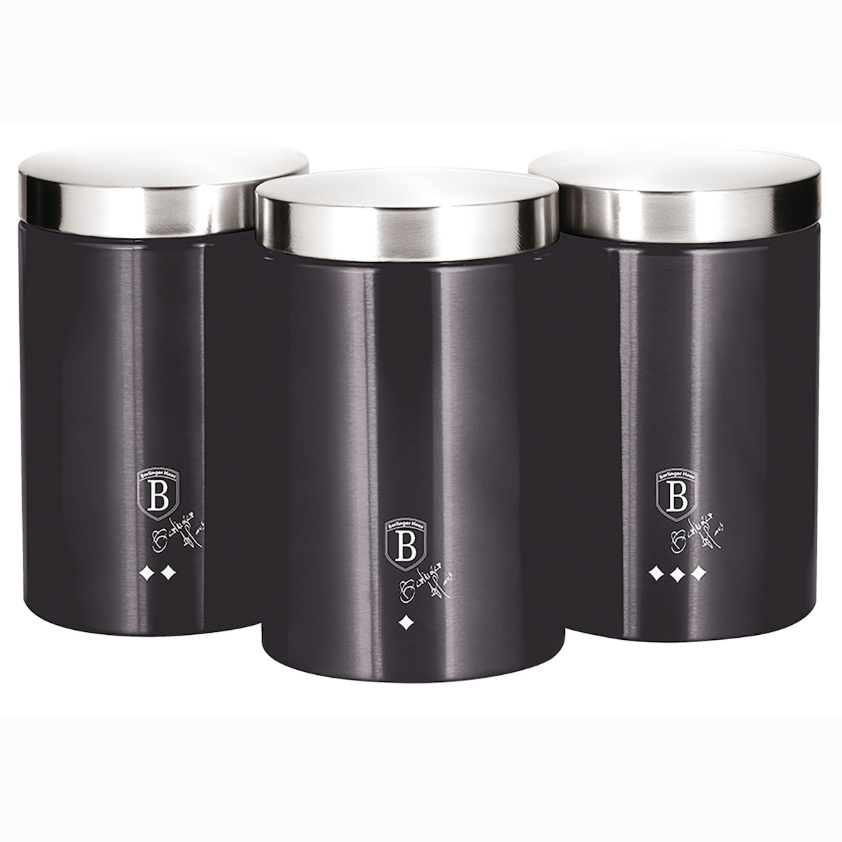 Berlinger Haus AT-6718 Set 3 Botes Cocina Almacenaje Acero Inoxidable, Diseño Moderno, Ø11x17,8cm Especias, Té ,Café, Gris Oscuro