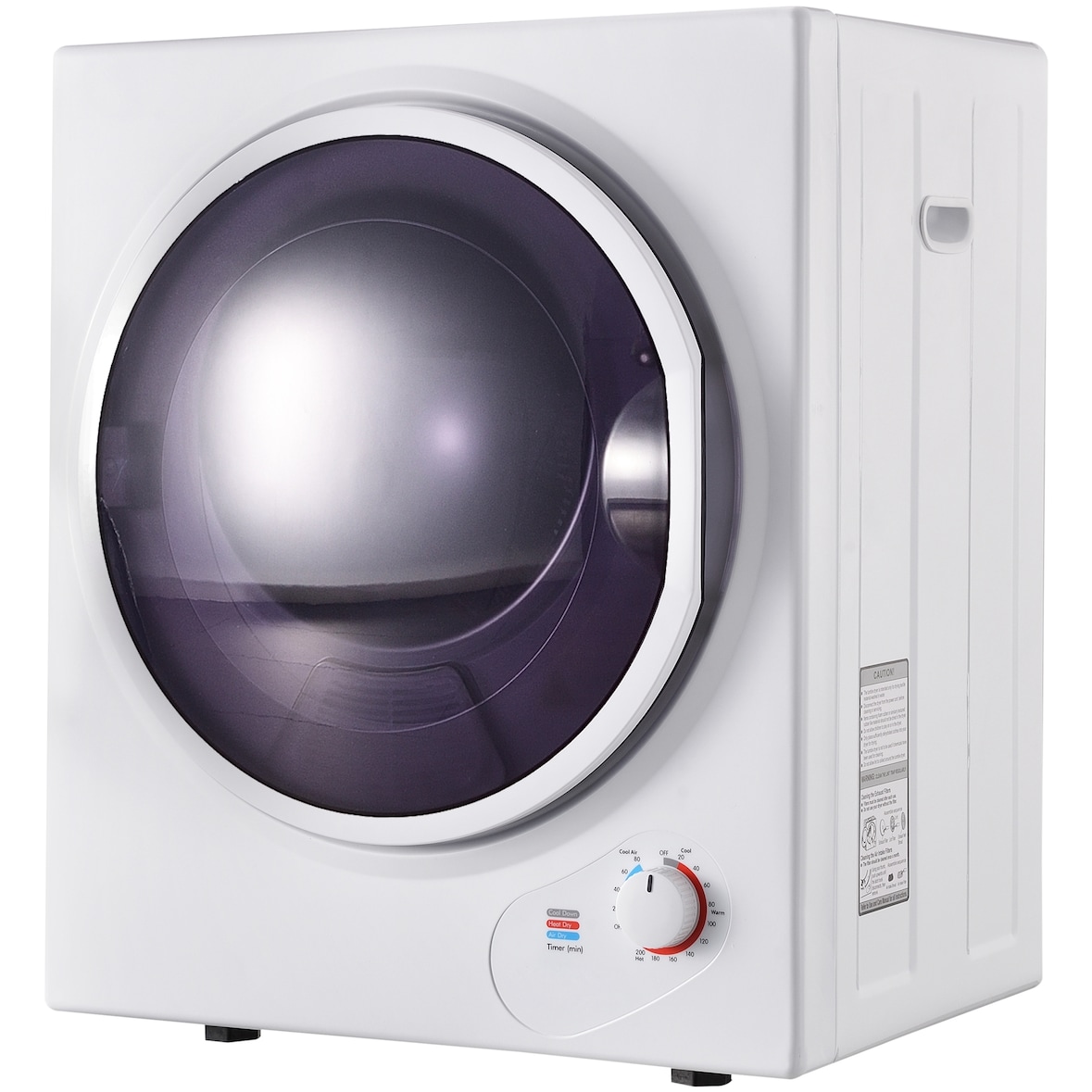 Merax Mini Ablufttrockner 2.5 kg, wandmontierbar, PTC-Keramikheizung, Edelstahltrommel, 200-Minuten-Timer, Doppelfilter, 65°C, leise 62 dB, Weiß