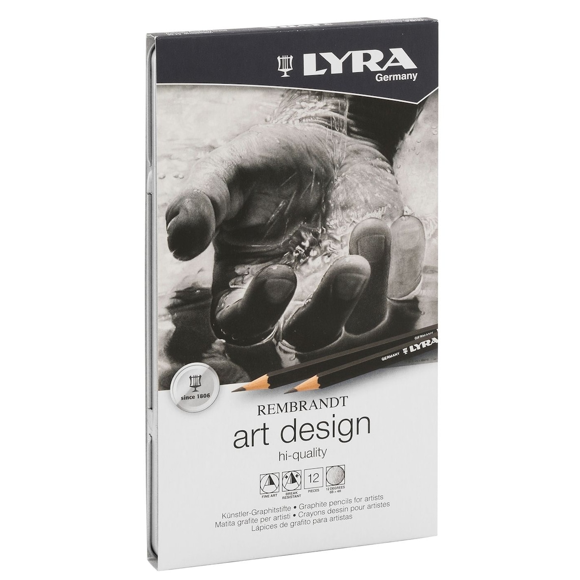 LYRA L1111120 Bleistift Art Design 669 - 12er Metalletui, Härtegrade sortiert