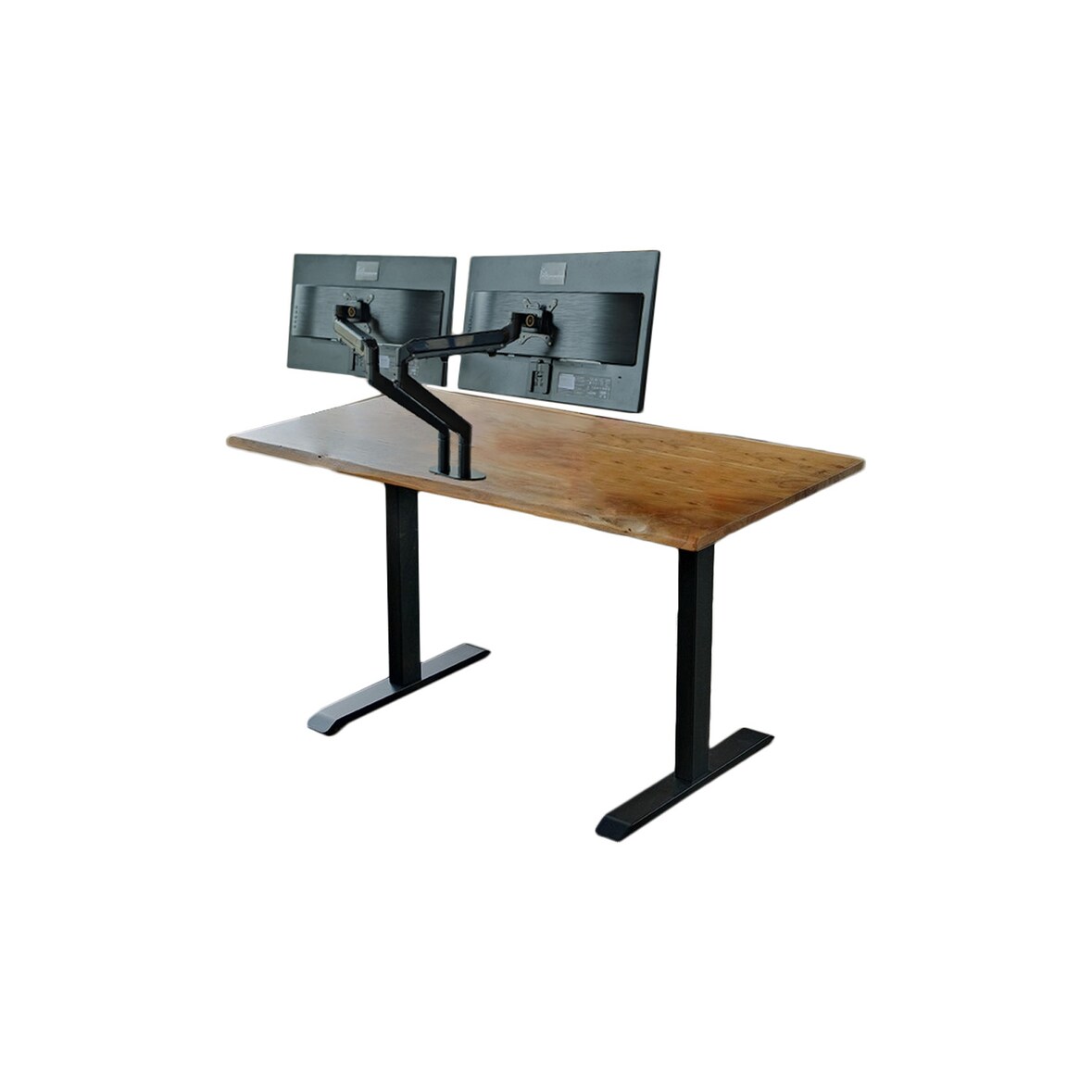 KAWOLA Schreibtisch LORA mit Monitorhalterung elektrisch höhenverstellbarer Schreibtisch 180x90cm mit Baumkante massiv