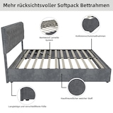 thumbnail of Minimalistisches Polsterbett 140x200 cm, elegantes Kopfteil, Stauraum, stabiler Holzrahmen, Hollandwollstoff, Grau