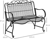 thumbnail of Outsunny Banco de Jardín de 2 Plazas 110x60x97 cm Banco de Exterior de Metal con Respaldo Decorativo y Reposabrazos para Terraza Balcón Carga 200 kg